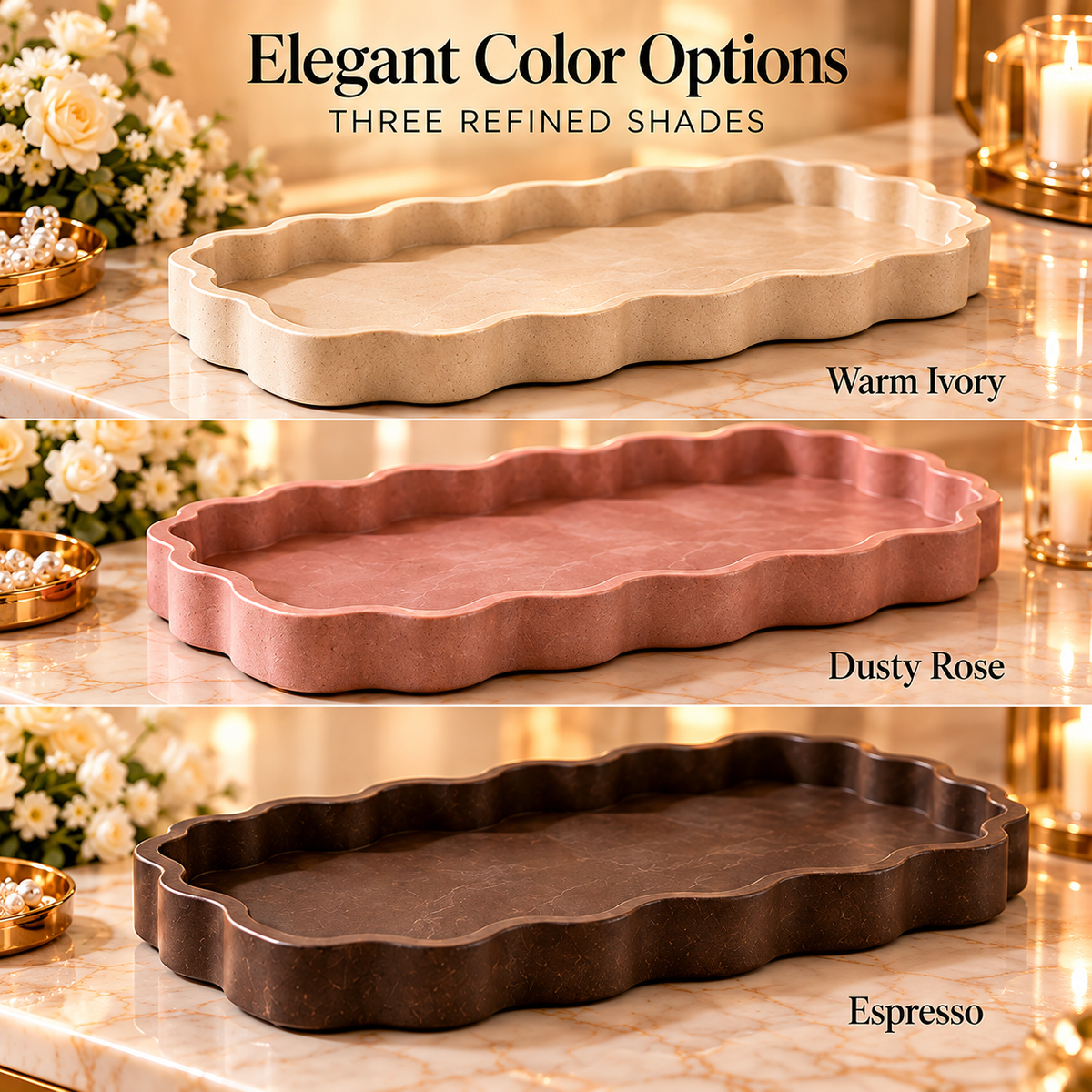 CUDORENA™ Élan Scalloped Vanity Tray – Perfume & Jewelry Organizer Tray for Dresser, Bedroom Vanity & Beauty Counter