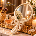 CUDORENA™ Camille Ribbon Hand Mirror – Bow-Detail Handheld Vanity Mirror for Dressing Table, Hair Styling & Beauty Routine