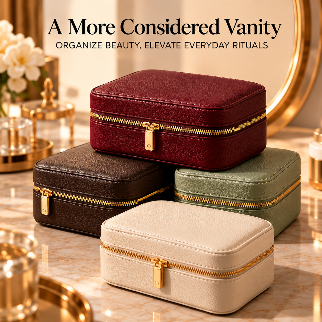 CUDORENA™ Margot Travel Jewelry Case – Compact Two-Level Jewelry Organizer with Mirror, Ring Slots & Necklace Hooks