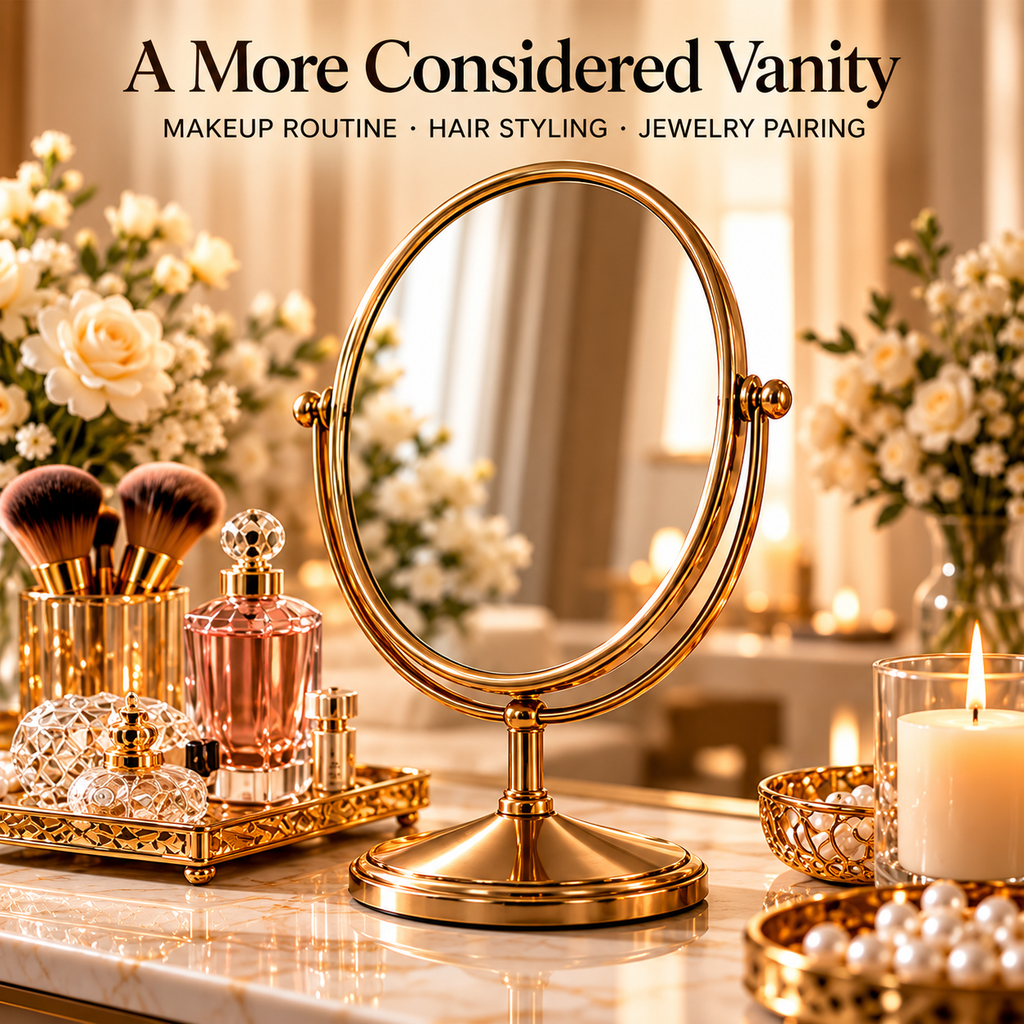 CUDORENA™ Amélie Oval Tabletop Vanity Mirror – Adjustable Dressing Mirror with Metal Stand for Makeup, Jewelry & Bedroom Vanity