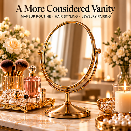CUDORENA™ Amélie Oval Tabletop Vanity Mirror – Adjustable Dressing Mirror with Metal Stand for Makeup, Jewelry & Bedroom Vanity