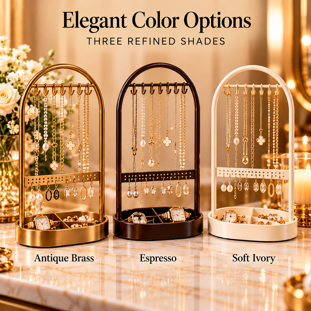 CUDORENA™ Marais Arched Jewelry Stand – Metal Necklace, Bracelet & Earring Display Organizer for Dressing Table