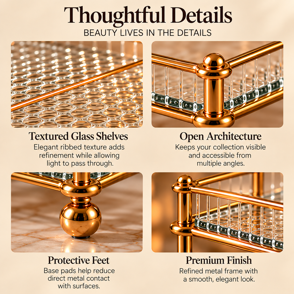 CUDORENA™ Star-shaped Double-Layer Dressing Table - A fragrance, skincare and jewelry storage rack with glass shelves, suitable for a dressing table