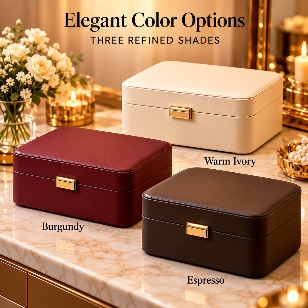 CUDORENA™ Noémie Two-Tier Jewelry Box – Velvet-Lined Jewelry Organizer with Removable Tray, Ring Slots & Necklace Storage