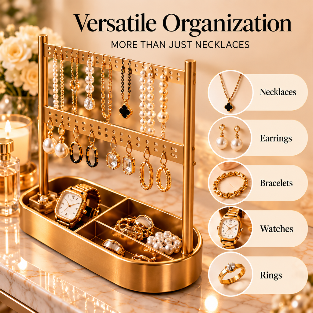 CUDORENA™ Marais Arched Jewelry Stand – Metal Necklace, Bracelet & Earring Display Organizer for Dressing Table