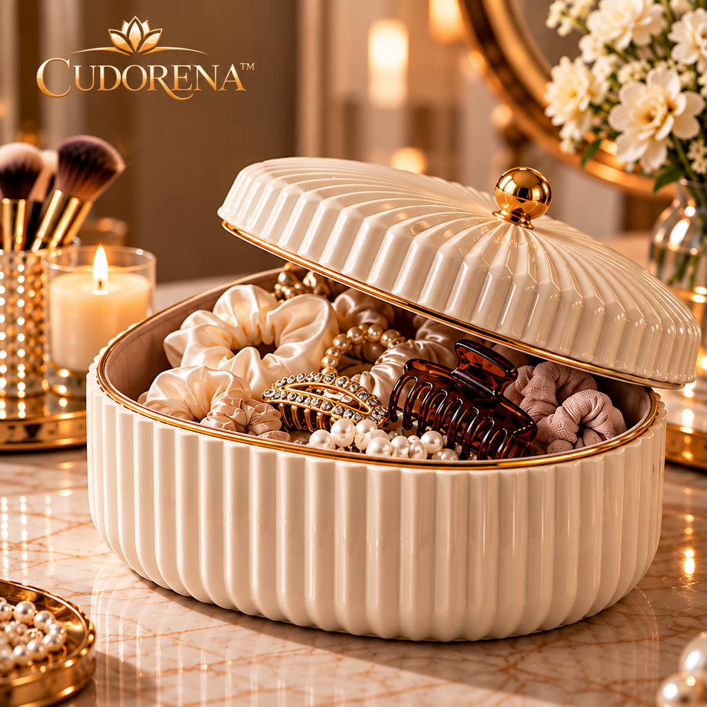 CUDORENA™ Rosalie Lidded Vanity Box – Decorative Fluted Storage Box for Jewelry, Hair Accessories & Beauty Essentials