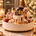 CUDORENA™ Solène Rotating Vanity Carousel – 360° Makeup, Skincare & Perfume Organizer with Divided Countertop Storage