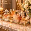 CUDORENA™ Colette Glass Perfume Gallery – Ribbed Glass Perfume Display Tray with Metal Frame for Dresser & Vanity
