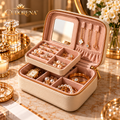 CUDORENA™ Margot Travel Jewelry Case – Compact Two-Level Jewelry Organizer with Mirror, Ring Slots & Necklace Hooks