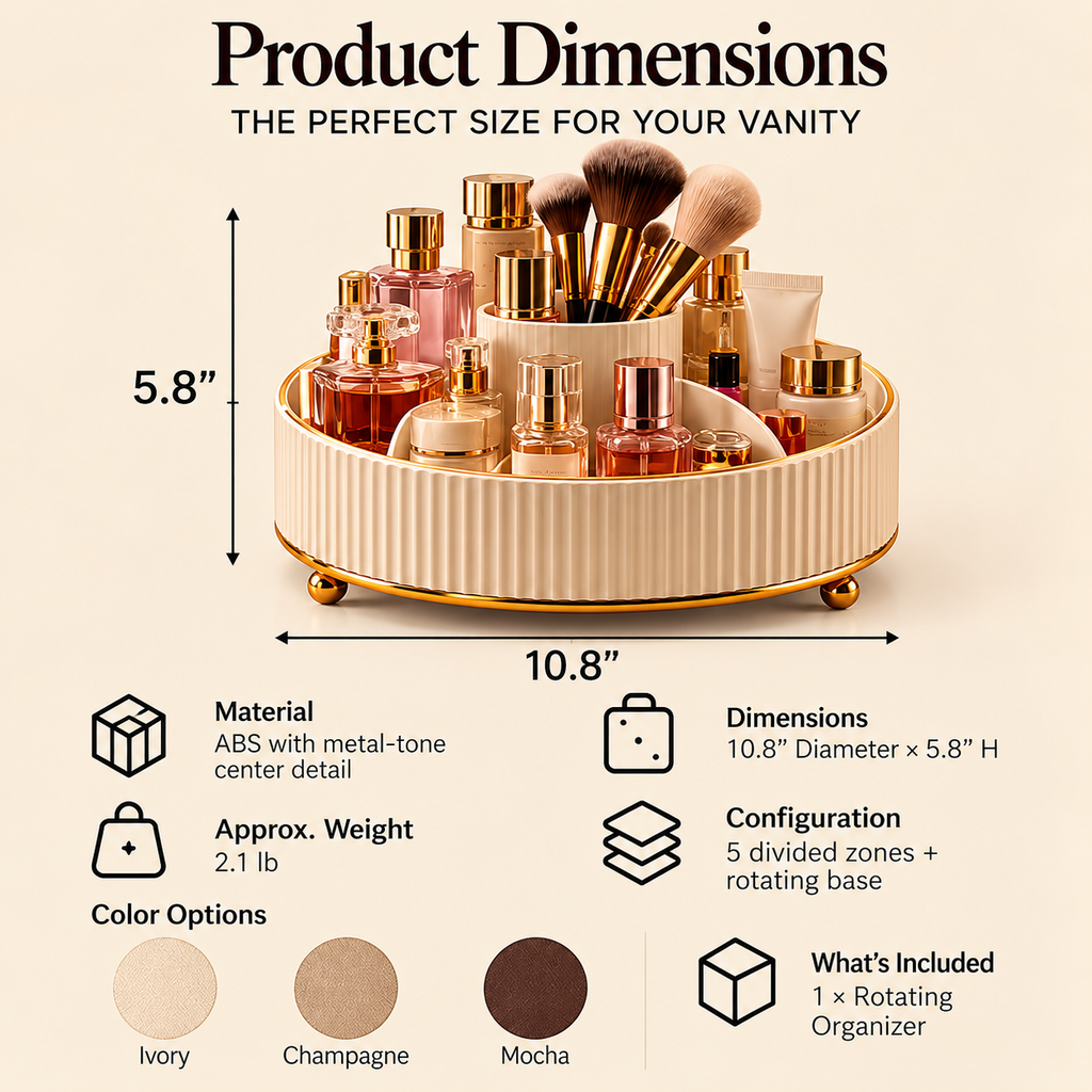 CUDORENA™ Solène Rotating Vanity Carousel – 360° Makeup, Skincare & Perfume Organizer with Divided Countertop Storage